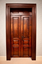 19th Century Antique Pine Door and Transom with Mahogany Door Frame
