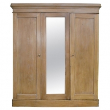 English Edwardian Wardrobe in Limed Pine with Mirrored Door and Interior Drawers