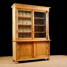 Antique Bookcase in Pine with Glass Doors, c.1890