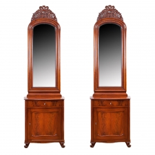 Pair of Antique Serpentine-Front Cabinets with Mirrors, Northern Europe, c. 1850