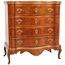 18th Century Danish Baroque Commode in Burled Walnut with Embossed Gilding
