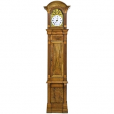 Tall French Louis XVI Long Case Clock with Walnut Case & Brass & Enamel Dial, circa 1790