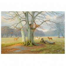 "Deer Park", Oil on Canvas, Signed K. Drews, 1939