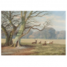 "Deer Park", Oil on Canvas, Signed K. Drews, 1938