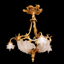 Bronze 4-Light Chandelier with Molded Glass Shells and Flowers