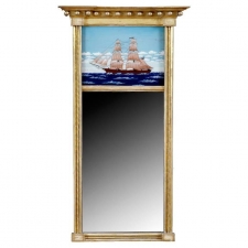 American Federal Gold Leaf Mirror with Reverse-Glass Painting of Schooner,  American, c. 1790