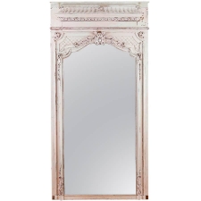 French Antique Trumeau Mirror in Carved and Painted Wood, c. 1880