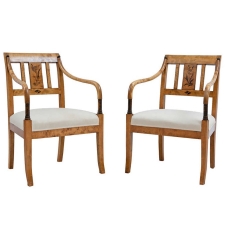 Pair of Swedish Biedermeier Style Armchairs in Birch, c. 1925