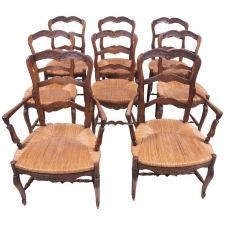 Set of Eight (8) French Provincial Louis XV Style Dining Chairs, c. 1830