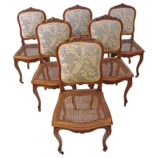 Set of Six French Louis XV Style Dining Chairs in Carved Walnut, c. 1880