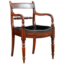 English Sheraton Armchair in Mahogany with Black Leather Seat Cushion
