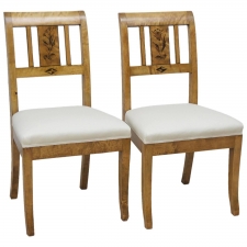 Pair of Art Deco Chairs in Birch with Upholstered Seat