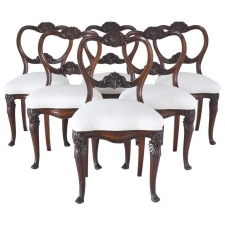 Set of Six Louis Philippe Dining Chairs with Carved Balloon-Back & Upholstered Seat, Belgium, circa 1835