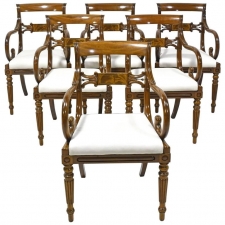Set of Six Swedish Empire Armchairs in Mahogany with Upholstered Seats, c. 1825