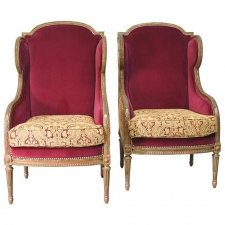 Pair of French Louis XVI Style Bergères or Wingback Chairs, circa 1860