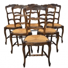 Set of 6 Provincial French Ladder Back Chairs, in Walnut Finish, circa 1900-1920