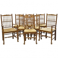 Set of 8 English Made Oak Dining Chairs with Rush Seats, circa 1990s