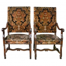 Pair of French Provincial Fauteuils a la Reine Armchairs in Walnut, circa 1930