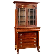 American Classical Empire Secretary Bookcase in Mahogany Attributable to John Meads, c. 1825