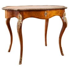 French Belle Epoque Table with Parquetry, Marquetry and Ormolu Mounts, c. 1870
