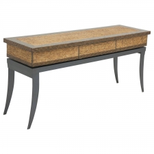 Contemporary Custom Console Table with Inlaid Bamboo and Palmwood Top