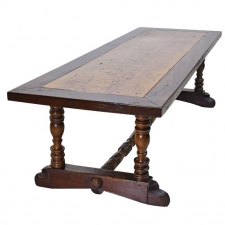 18th Century Long Spanish-Colonial Dining Table with Carved Trestle-Base