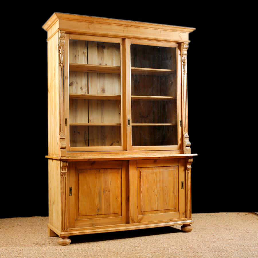 Antique Bookcase In Pine With Glass Doors C 1890 Bonnin Ashley