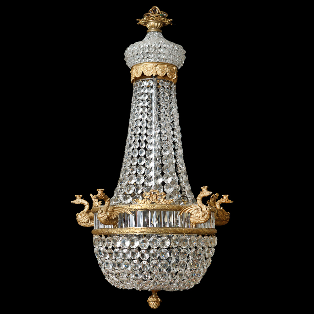 French Antique FiveLight Empire Style Chandelier with Cut Crystals, c 