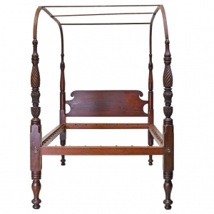 American Four Poster "Field" Bed w/ Arched Canopy, Carved & Turned Posts, c 1815