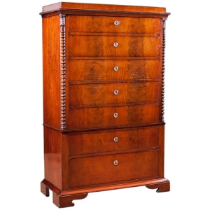 Empire Tall Chest with Seven Drawers in Cuban Mahogany, Denmark, circa 1825