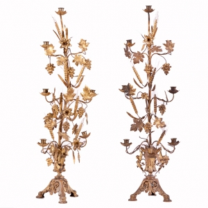 Pair of 19th Century Fire-Gilded Candelabra in Hammered Bronze (SOLD)