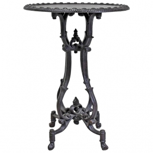Vintage Cast Iron Round Garden or Bistro Pub Table with Black Patina