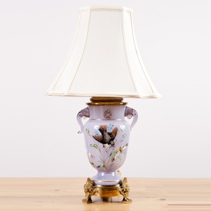 Lilac Glass Table Lamp with Elephant Head Handles