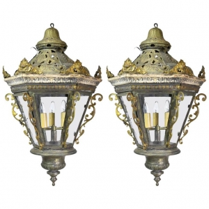 Pair of Late Baroque-Style Venetian Gondola Lanterns
