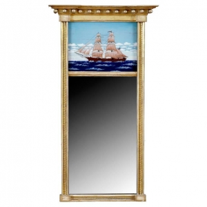 American Federal Gold Leaf Mirror with Reverse-Glass Painting of Schooner,  American, c. 1790