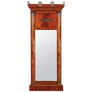 Empire Mirror in Cuban Mahogany with Columns and Carved Capitals, circa 1810