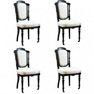 Set of 4 French Napoleon III Ebonized Dining Chairs, c. 1870
