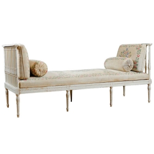 Painted Banquette or Daybed with Old Hand-Painted Fabric, Scandinavian, c. early 1800's