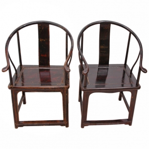 Pair of Chinese Qing Horseshoe-Back Armchairs