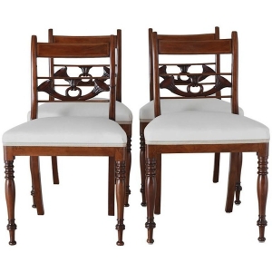 Set of Four English Regency Dining Chairs in Mahogany with Upholstered Seat