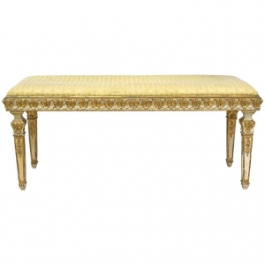 Swedish Belle Époque Bench in Gilded & Polychrome Wood with Upholstered Seat, circa 1900