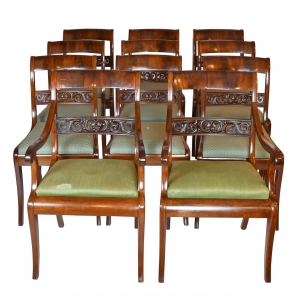 Set of 11 Antique Dining Chairs w/ 9 Sides & 2 Arms in West Indies Mahogany