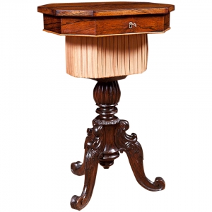 Small Rosewood Sewing Table with Marquetry on Carved Tripod Base, Northern Europe, c. 1850