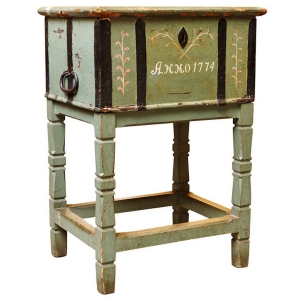 Antique Painted Swedish Chest on Stand, Northern Europe, Dated 1774
