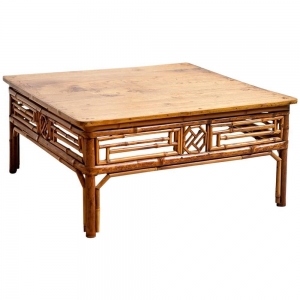 Chinese Bamboo Kang Table with Elm Top, c. 1820