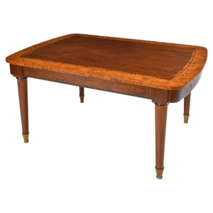 Antique Belgian Art Deco Dining Table in Plum Mahogany & Root Wood with Inlays, circa 1915