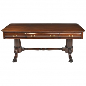 Antique Classical American Philadelphia Desk in Mahogany with Double Pedestal, circa 1865