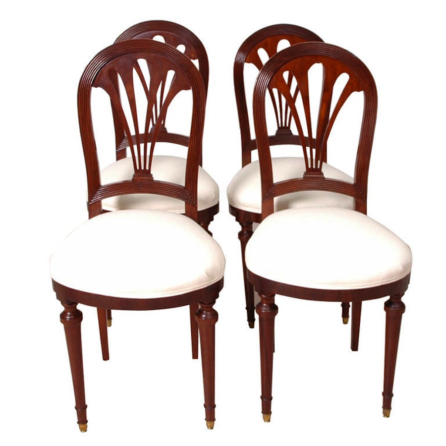 Set Of Four 4 French Art Deco Dining Chairs C 1920 Bonnin