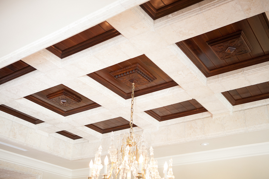 Coffered Ceiling With Black Walnut Wood Panels Bonnin