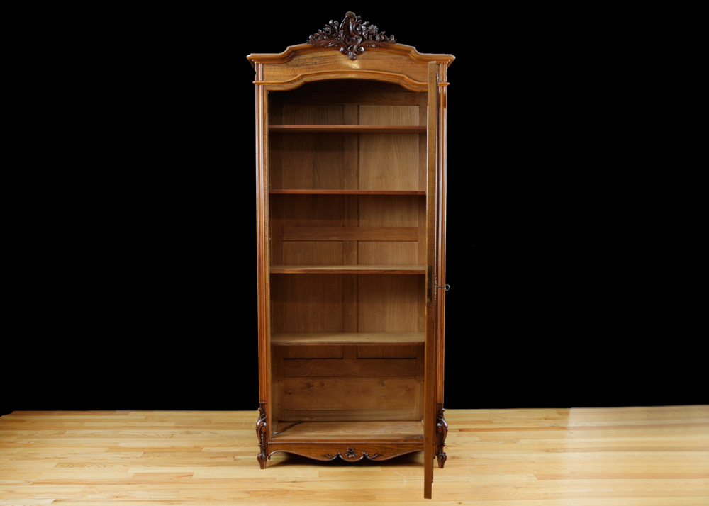 French Antique Bookcase In Walnut With Glass Panel Bonnin Ashley